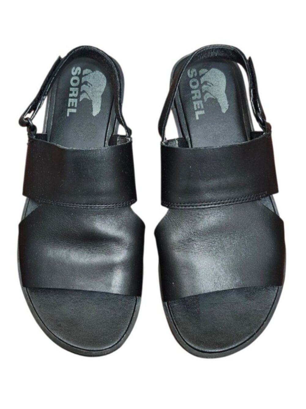 Sorel Ella II Crisscross Black Leather Sandals Women's US 7.5 Comfort Slingback - Picture 2 of 10